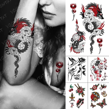 Nepremočljiva Začasni Tattoo Nalepke Zmaj Rose Stare Šole Flash Tetovaže Ženski Skica Body Art Roko Ponaredek Tattoo Moški