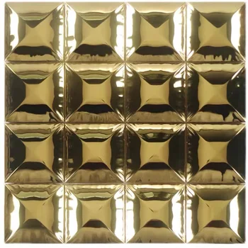 Učinek 3D polirani zlato iz Nerjavečega jekla metal opeko, ploščice za kuhinjo backsplash