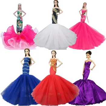 Princesa Sirena Vestidoes Obleko za Barbie Pribor Off-Ramo Moda Fishtail Poročne Obleke Party Obleke 1/6 BJD Igrače