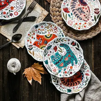 8-palčni Keramični Večerja Ploščo Ustvarjalne Ročno poslikano Risanke Mačka Okroglo Ploščo, ki Služijo Ploščo Zrezek Ploščo Cvet Mucek Namizna