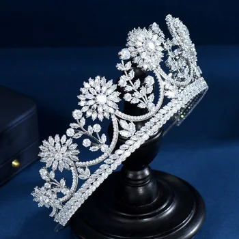 Moda Luksuzni Dodatki za Lase Poroka poročni Nakit Kubičnih Cirkon Listi Cvet Obliko Crown&Tiara za Ženske C-25
