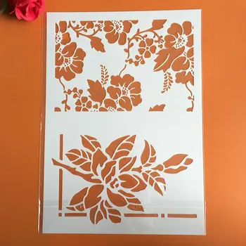 29 * 21 cm Velik cvet, listi DIY Matrice Stensko Slikarstvo Album Kolorit Reliefi Album Dekorativni Papir, Kartice Predlogo