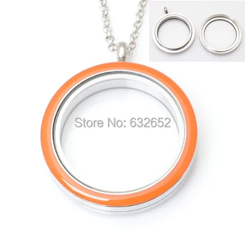 30 mm, iz nerjavnega jekla, okrogla Twist plavajoče lockets , oranžne barve z brezplačno 50-55 cm verige FN2006