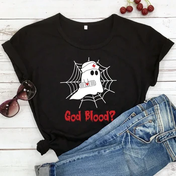 Bog Krvi Barve T-shirt Gothic medicinska Sestra Duha Tshirt Sablastan Ženske Halloween zdravstvene Nege Stranka Tee Shirt Vrh