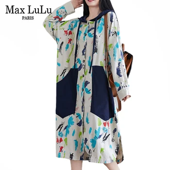 Max LuLu Korejski Nov Modni Stil Pomlad Gospe Natisnjeni Jarek Ženska Letnik Hooded Windbreakers Ženski Prevelik Dolge Obleke