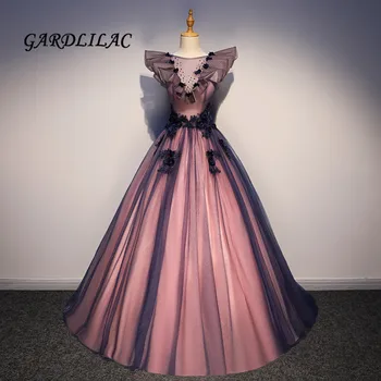 2019 Romantično Mornarice Pink Poroka Obleke 3D Cvet Čipke Appliques Quinceanera Maturantski Žogo Obleke Poročne Obleke Haljo de mariee G0114