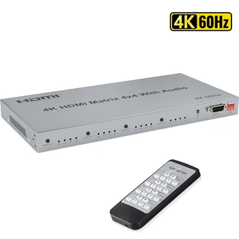 4x4 HDMI Matrix Stikalo 4K@60Hz HDMI Stikalo za Ločevanje 4 v 4 od Podpira Audio Napo z IR Daljinski RS232 HDR 18Gbps HDCP 2.2