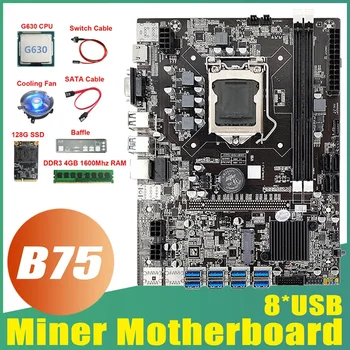 B75 ETH Rudarstvo Motherboard 8XUSB+G630 CPU+DDR3 4 GB RAM+128G SSD+Ventilator+SATA Kabel+Opno B75 Rudar Motherboard