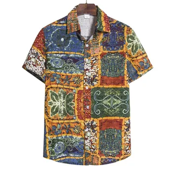Majica Kratek Jopico Moški Cvet Plaži Moške Hawaiian Turtleneck Cvet Priložnostne Belo srajco Gumb Srajce Moda Majice, Vrhovi