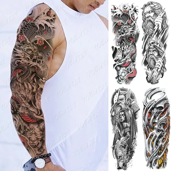 Veliko Roko Rokav Tatoo Japonski Zmaj Prajna Nepremočljiva Začasnimi Tatto Nalepke Mehanske Body Art Polno Ponaredek Tattoo Ženske Moški