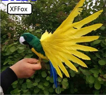 novo resničnem življenju temno zelene in rumene krila papiga model pene&feather simulacije ptica papiga darilo o 30x45cm xf0265