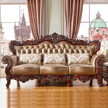 Visoke kakovosti Evropske kavč Ameriški masivnega lesa usnjeni kavč v dnevni sobi kombinacija pohištvo dnevna soba, bivalni prostor kavč