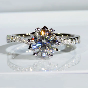 Čisti 18K Belim Zlatom 1ct 2ct 3ct Moissanite Obroč Lab Diamond Romantično obroč Cvet obliko nakit Obletnico Zaročni Prstan