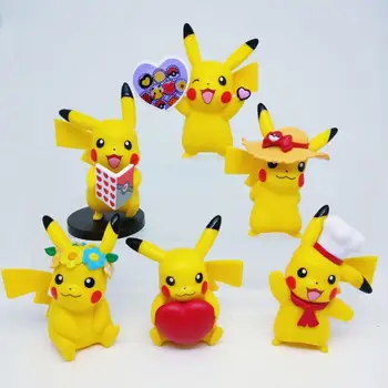 6Pcs Pokemon Ornament Garaža Kit Pikachu Pribor Srčkan Lepoto Risank Anime Okrasite Otroštvo Igrače za Dekleta Darilo