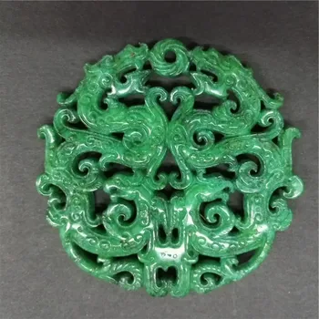 Čare Letnik Kitajski Antičnega Kiparstva Carving Umetnosti Vzorec Naravnih Zelena poldragih Kamen Obesek Za Ogrlico DIY Nakit