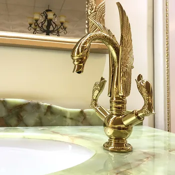 Luksuzni Zlati trdni Brass Swan Kopalnica Dvojno Ročaji plovila korito Pipo Mešalnik Tapnite krova montirani