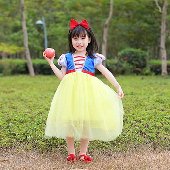 Ljubek Mali Princesa Gaza Krilo Modro Rumeno Pravljice Pettiskirt Otrok Obleko Zabaviščni Park Igra Oblačila modni brvi Kažejo