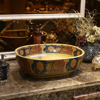 Starinsko ovalne Jingdezhen keramični umivalnik za kopalnico umivalnik Keramični Števec Vrh keramični umivalnik, Kopalnica, Umivalnik