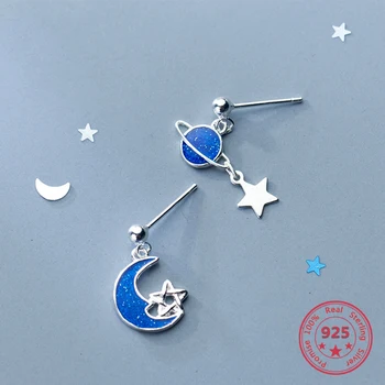 Čisti 925 Sterling Silver Fashion Cute Sweet Blue Moon Stud Uhani za Ženske