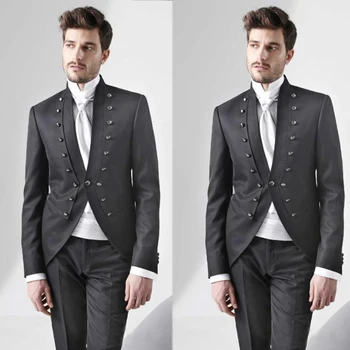 Črna Edinstven Design Mens Poroko Tuxedos Slim Fit Ženina Formalno Večerjo Maturantski Jopič Obleko(Suknjič+Hlače)