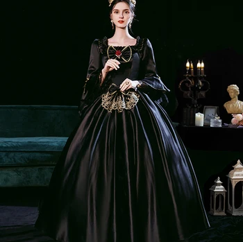 luksuzni črni bowknot beading rokoko žogo obleke vezenje Renaissance Obleke Viktorijanski queen/Marie Antoinette Belle