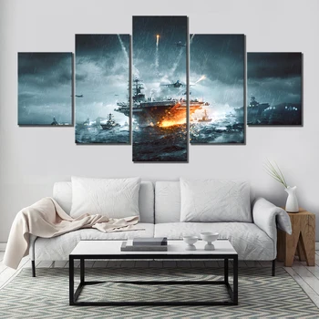 5 Plošči Bojišču 4 Bojne Ladje Wall Art Plakati Platno, Slike, HD Natisni Slike Doma Dekor Dnevna Soba Dekoracijo