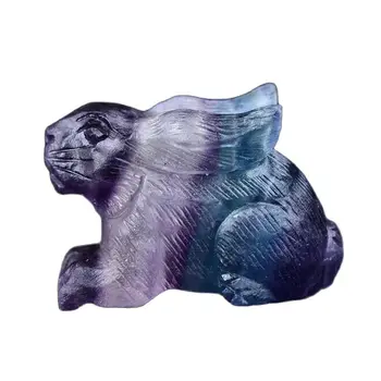 Naravni Fluorite Kamen Carving Živali Zajec Obrti Kristal Za Darilo Doma Dekoracijo