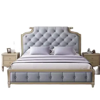 moderna postelja iz masivnega lesa 2 osebi usnje raztegljiv kavč posteljo francoski spalnica pohištvo sodobno js01