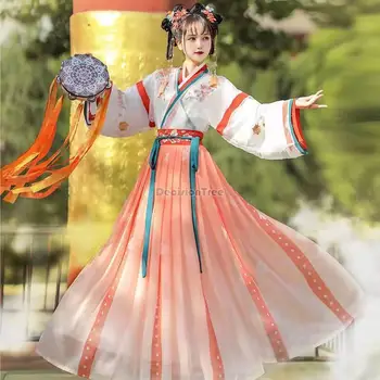 2022 kitajske tradicionalne starodavne weijin dinastije ženske prečkal ovratnik hanfu cvet natisnjeni vila dolga obleka ples kostum g631
