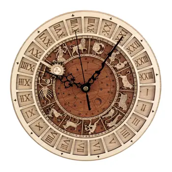 Benetke Astronomski Stenska Ura Retro Lesene Neslišno Število Stenska Ura
