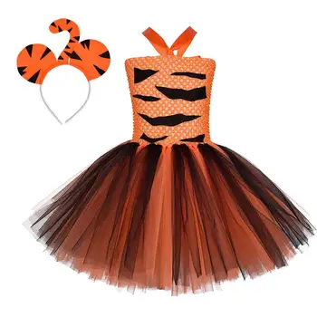 Novo Otroci tiger kostum za Dekleta Tutu Obleko, Pokrivala Rep Živali Dekle Stranke Obleke Dekleta Halloween Uspešnosti Cosplay Kostumi