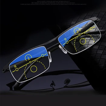 Progresivna multifokalna Obravnavi Očala Moški Ženske Anti-Blu-ray Anti-UV Očala Pol Okvir Samodejno Prilagajanje Očal