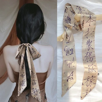 Kitajski Slog Dolgo Hairband Retro Kaligrafija Kitajskih Znakov Črnilo Slikarstvo Svileni Šal Šal Tiskanje Hanfu Pribor Ženske