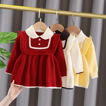 Baby Dekleta Oblačenja Otroci Rdeče Obleke Malčka, za Dojenčke, Pleteni Kostum 1 Do 4 yrs Otrok Vestido Oblačila korejskem Slogu
