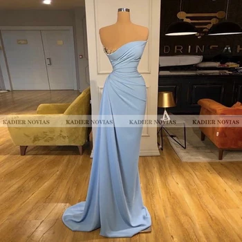 Kadier Novias Dolgo Modro Formalno Saten Večerno Obleko 2021 brez Rokavov Haljo de Soiree Elegantno Prom Oblačenja Vestidos De graduacion