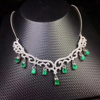 KJJEAXCMY boutique draguljev 925 čistega srebra vdelan naravnih smaragdno ogrlico podporo test