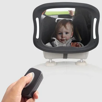 Daljinsko LED Luči Rearview Mirror 360-Stopinjski Zasuk Avtomobilski Sedež Rearview Mirror Baby Ogled Ogledalo