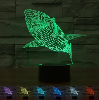 Shark Creative 3D Noč Svetlobe Akril Veliki beli morski pes Pisane Gradient LED Desk Tabela Svetlobe Vzdušje lučka