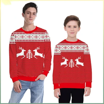 Božična risanka jelenov tiskanja puloverju krog vratu starši-otrok, pulover