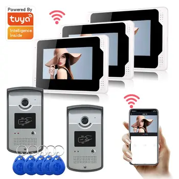 Multi-jezikih Tuya WIFI Video Interkom RFID/APP Remote Unlock Video Doorphone Gibanja, Snemanje na Zaslonu na Dotik Smart Zvonec Sistem