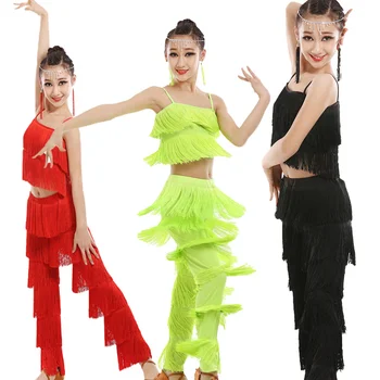 Tassel latinski ples obleko za deklice, latinska salsa otroke dvorana krila, obleke, samba tango cha cha otroci Žamet bonitete kostum
