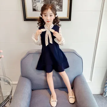 2021 Elegantno Otroci, Dekleta Obleke Pomlad Otrok Šifon Čipke Srce, ki Tiskanja Obleke za Dekleta Lok Dolgi Rokav Princesa Obleko Til