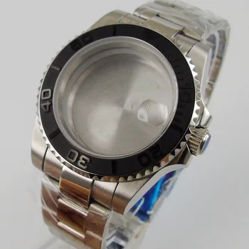 316L iz Nerjavečega Jekla Watch Primeru, Safirno Steklo za NH35 NH36 Brušena Black Cerammic Ploščo Trdna Backcover Vijak Navzdol Krono