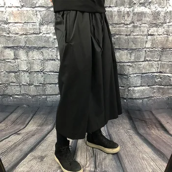 Moške novo yamamoto slog temno svoboden širok noge hlače trend blagovne znamke zložljiva trend nerednih veliko krilo hlače