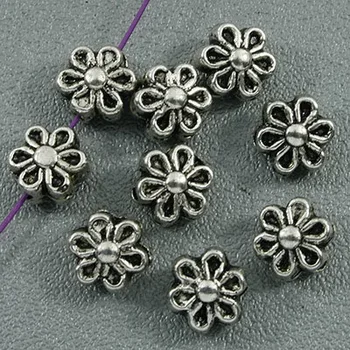 100 kozarcev Tibera srebro 2sided cvet 7mm široko distančnik kroglice h0918