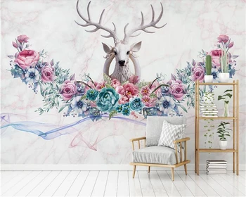 beibehang steno papirjev doma dekor Klasičnih osebnost ozadje Nordijska ročno poslikano cvetje Stereo jelena ozadju papier peint