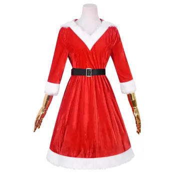 Nova Božič Cosplay Obleke Kostum za Santa Claus V-izrez Ženska Seksi Hooded Obleko Fazi Stranka Uspešnosti Obleke Na Zalogi