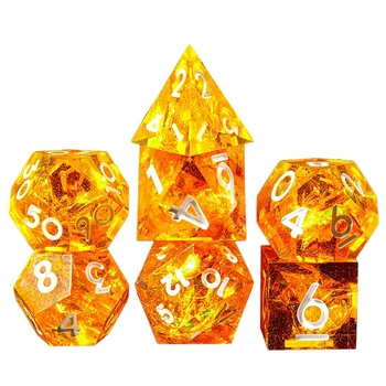 Polyhedral Kocke Sklop 7 Kos Sharp Ročno Kocke Nastavite z Ostrimi Robovi za RPG MTG namiznih Iger D&D Pathfinder,Svetleče Oranžne