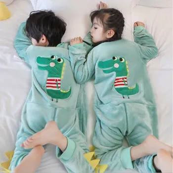 Otroci Onesie Kigurumi Pižamo Fantje Dekleta Risanka Dinozaver Runo Sleepwear Pozimi Flanela Toplo Pyjama Jumpsuit Otroci Oblačila