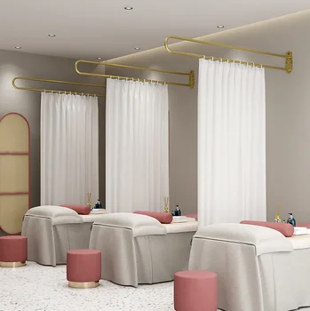Zlato železo umetnosti U-shaped dolgo palico lepoto posteljo particijo zavese podpirajo zdravje salon, kozmetični salon fizioterapija posteljo nihalom